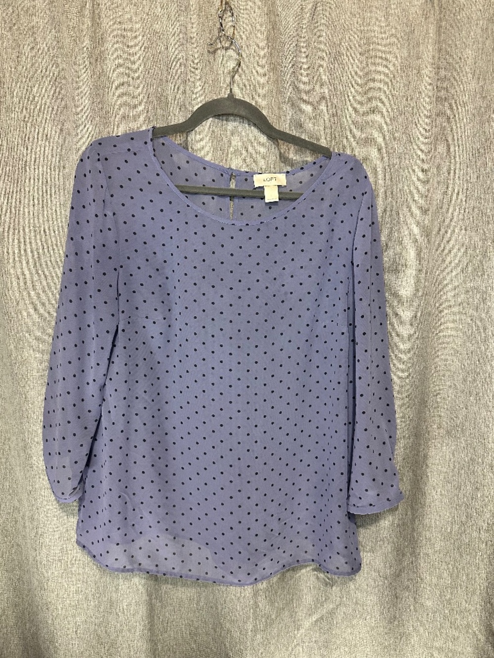 LOFT Periwinkle Lavender Polka Dot Sheer Blouse Top Size Large